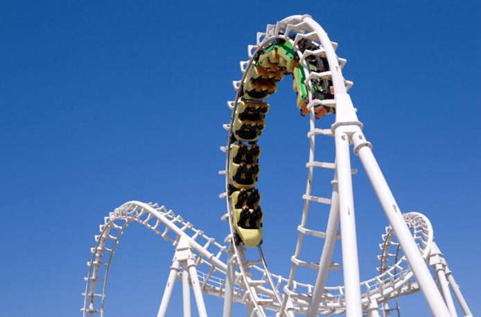 Roller coaster going on an upside down loop