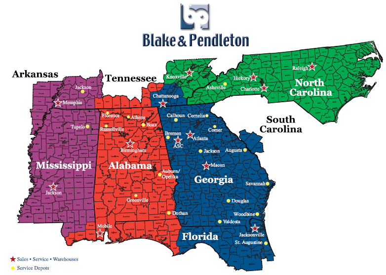 Map showing the states where Blake & Pendleton provides service