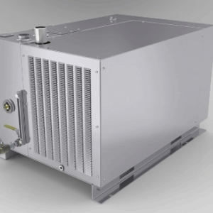 The Airtech 3AL Self Contained Liquid Ring Vacuum Pump features vents, control knobs, and pipe fittings on a gray background.