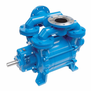 Airtech 3AVU Liquid Ring Vacuum Pump, blue with multiple flanges and visible shaft, mounted on a base.