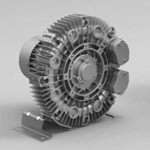 Airtech 3BA7 Series Blower with cooling fins, base-mounted, shown at an angle on a plain background.
