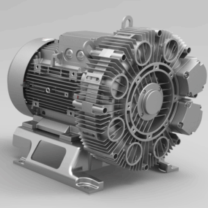 The Airtech 3BA9 Series blower features a metallic body with cooling fins, mounted on a sturdy base against a plain background.