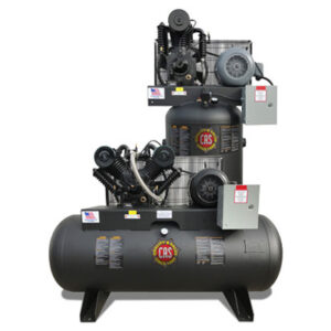 A CAS 5-15 HP Large Industrial Duty air compressor in black and grey.