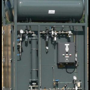 Amazon™ Series industrial gas control panel with gauges, pipes, valves, and a large cylindrical tank on top.