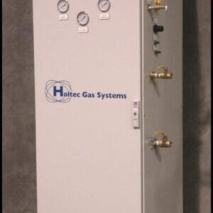 Tall white CompactBreeze™ Series Holtec Nitrogen Generator with gauges, valves, and a digital display.