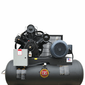 A black CAS Elite Series Compressor with a large motor, control panel, and cylindrical tank on a white background.