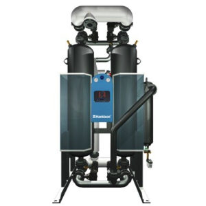 Front view of the HCD Series Heat of Compression Desiccant Dryer with two vertical tanks and connected piping.