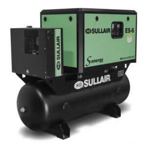 A S-Energy ES-6 Rotary Screw Air Compressor with a green upper unit and black tank base.