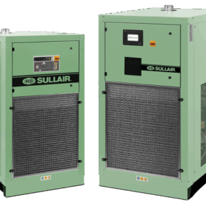 Two green Cycling Refrigerated Compressed Air Dryers - SRC & SRV, with control panels and grills, are shown side by side.