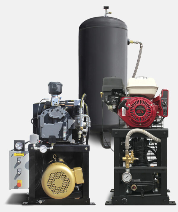 The Cube Air System (CAS), an upright black industrial air compressor, is displayed against a plain background.