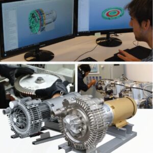 Person working on 3D motor models for Airtech Custom Solutions, with images of components and assembled motors below.