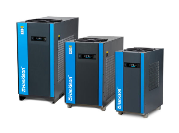 Three FLEX Series Refrigerated Air Dryers are lined up side by side against a white background.