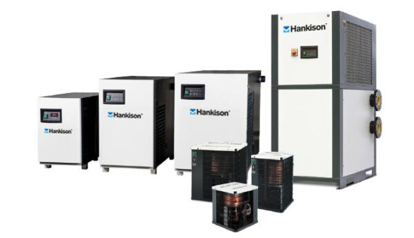 A row of HPR Series Refrigerated Compressed Air Dryers in various sizes, arranged on a white background.