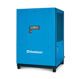 A blue Hankison HRPplus Refrigerated Air Dryer with a digital control panel is shown on a white background.