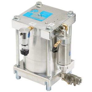Drain-All Pressure Handler® with metal housing, pressure regulator, and valves mounted on a steel base.