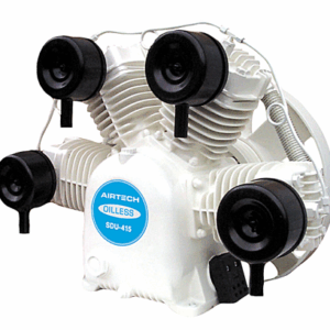 White Airtech SDU Series oil-less compressor with four black X-arranged cylinders and a blue center label.