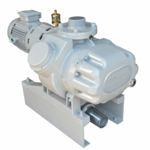 Airtech Vacuum Boosters: Industrial rotary lobe blower with metal housing on a base, featuring the Airtech logo.