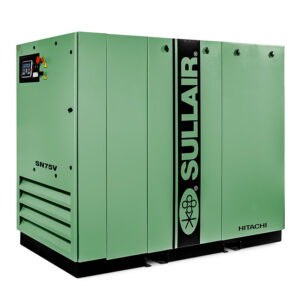 A green SN5500-7500S rotary screw compressor (75-100 hp) with left-side control panel.