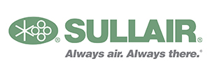Sullair logo with a green symbol and text, accompanied by the slogan "Always air. Always there.