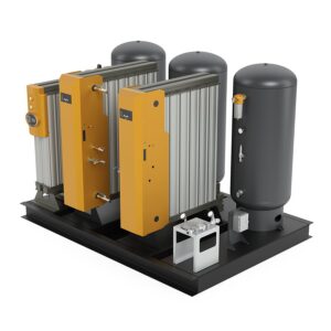 Two BAUER NPX™ SYSTEM 3 machines in yellow and gray, each with two black cylinders on a black base.