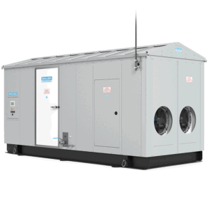 BAUER I-SERIES 4 INDUSTRIAL AIR COMPRESSOR with ventilation fans, control panel, and labeled doors on a black base.