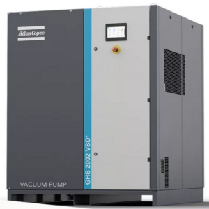GHS VSD⁺ vacuum pump with HEX@TM, digital display, emergency stop button, and vented side panels.