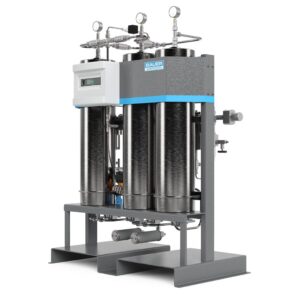 REGENERATIVE ADSORPTION DRYER with gauges, control panel, and three cylindrical filters on a metal frame.