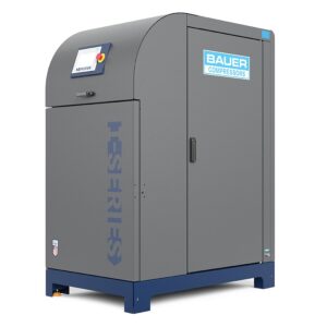 Gray Bauer I-SERIES 1 Industrial Air Compressor with control panel, shown against a white background.