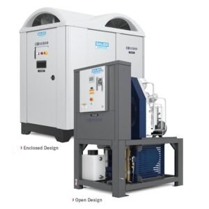 Two BAUER N-SERIES III compressors are shown: one enclosed and one open-frame design.