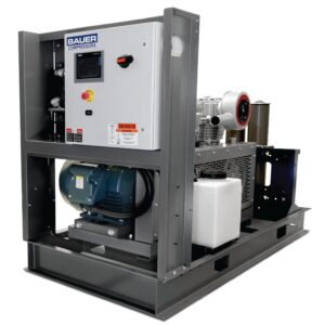 I-SERIES II INDUSTRIAL AIR COMPRESSOR with control panel, motor, and components on a metal frame.