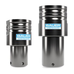 Two BAUER PX SERIES FILTERS with "Bauer Compressors" labels shown side by side on a white background.